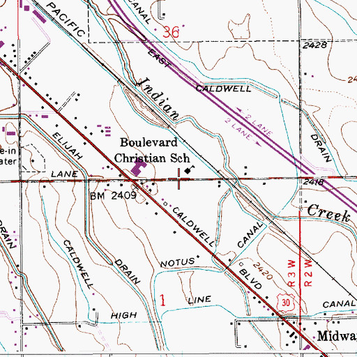 Topographic Map of Boulevard Christian School, ID