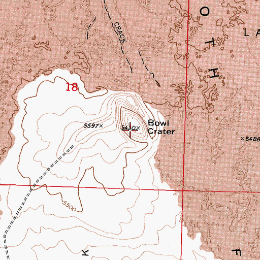 Topographic Map of Bowl Crater, ID