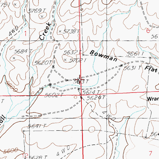 Topographic Map of Bowman Flat, ID
