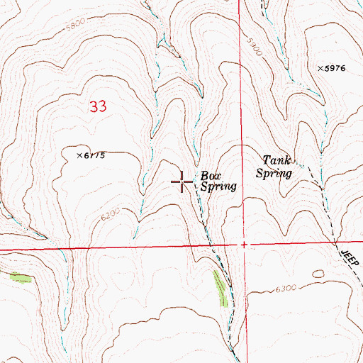 Topographic Map of Box Spring, ID
