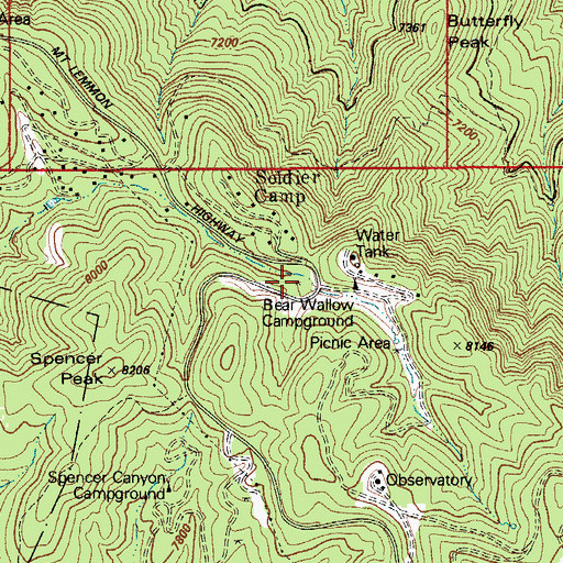 Topographic Map of Bear Wallow Campground (historical), AZ