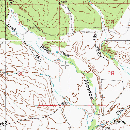 Topographic Map of Bridge Creek, ID