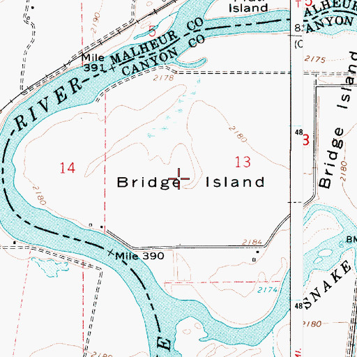 Topographic Map of Bridge Island, ID