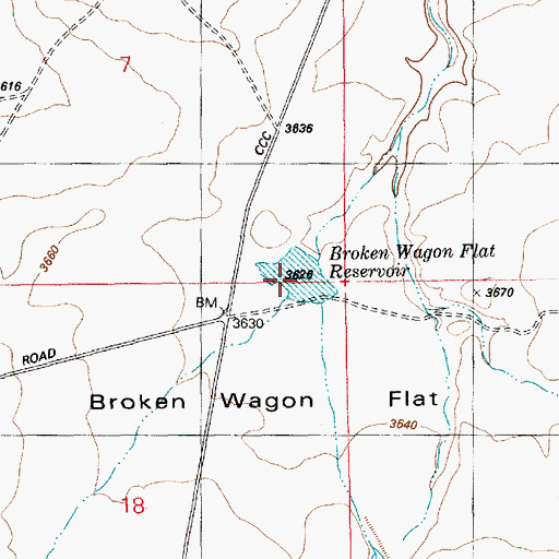 Topographic Map of Broken Wagon Flat Reservoir, ID
