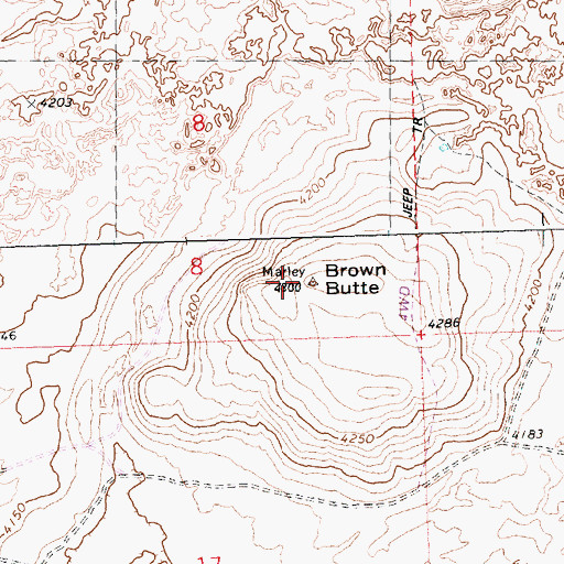 Topographic Map of Brown Butte, ID
