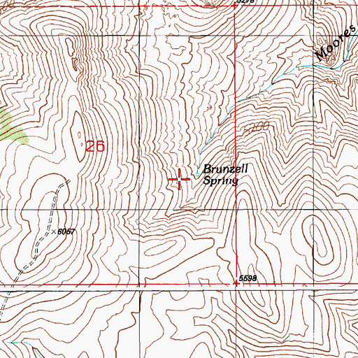 Topographic Map of Brunzell Spring, ID