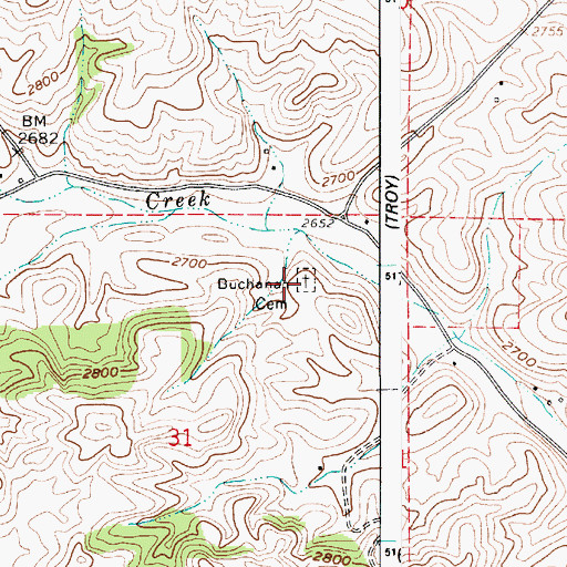 Topographic Map of Buchanan Cemetery, ID