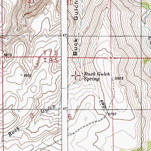 Topographic Map of Buck Gulch Spring, ID