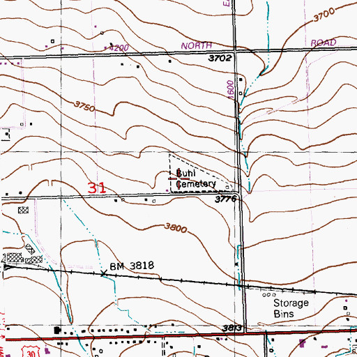 Topographic Map of Buhl Cemetery, ID