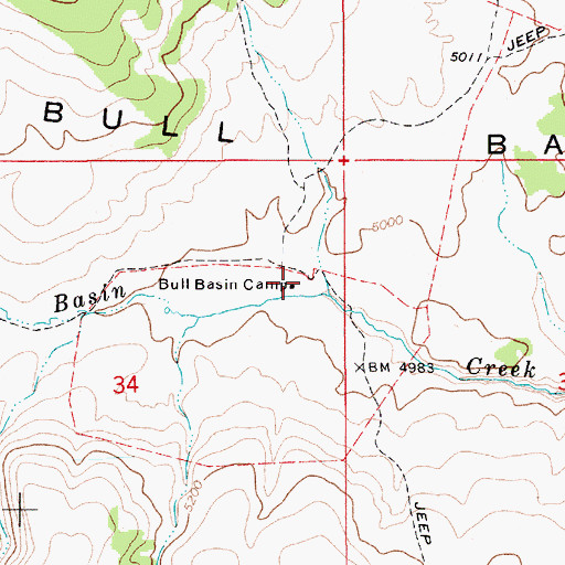 Topographic Map of Bull Basin Camp, ID