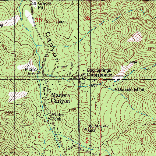 Topographic Map of Bog Springs Campground, AZ