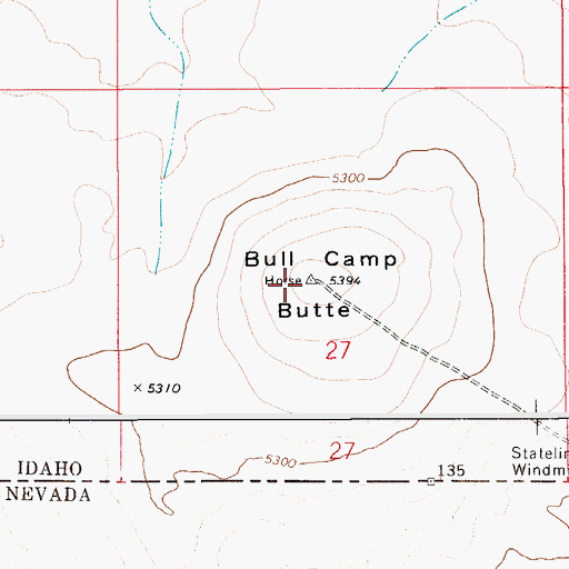 Topographic Map of Bull Camp Butte, ID