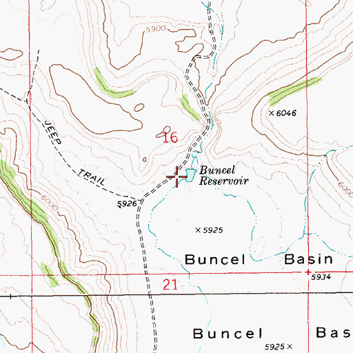 Topographic Map of Buncel Reservoir, ID