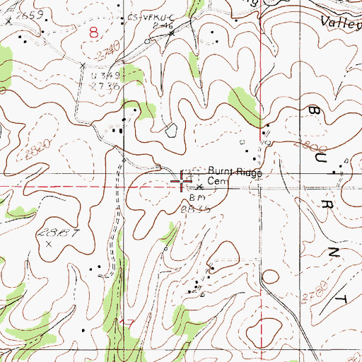 Topographic Map of Burnt Ridge Cemetery, ID