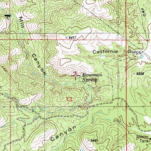 Topographic Map of Bowman Spring, AZ