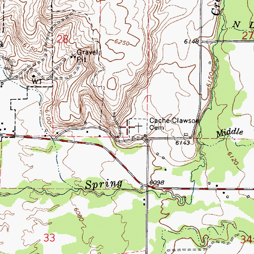 Topographic Map of Cache Clawson Cemetery, ID