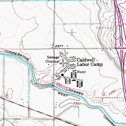 Topographic Map of Caldwell Labor Camp, ID