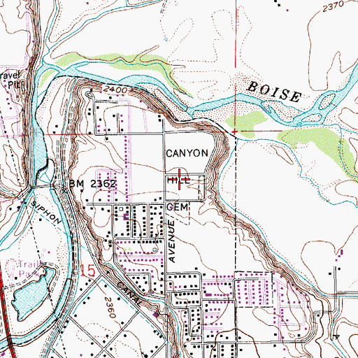 Topographic Map of Canyon Hill Cemetery, ID