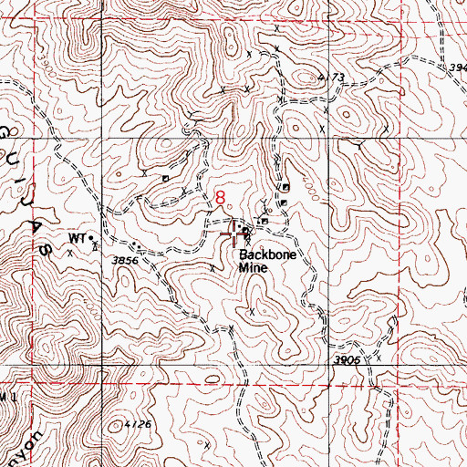 Topographic Map of Backbone Mine, AZ