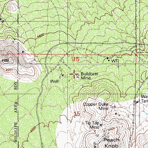 Topographic Map of Bulldozer Mine, AZ