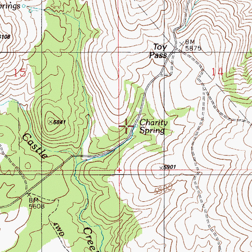Topographic Map of Charity Spring, ID