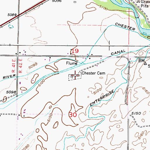 Topographic Map of Chester Cemetery, ID