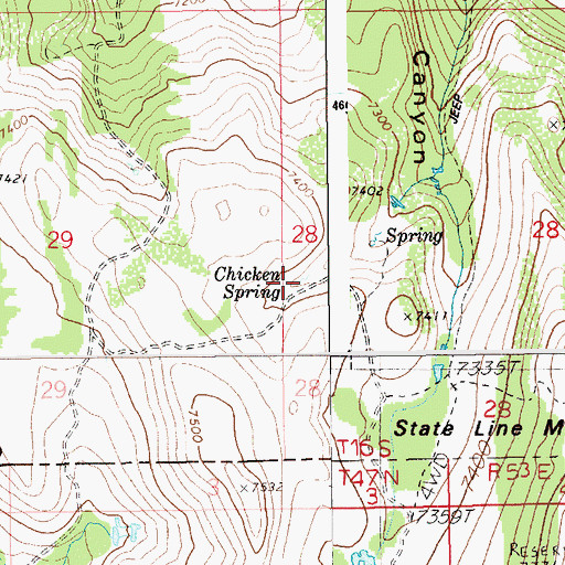 Topographic Map of Chicken Spring, ID