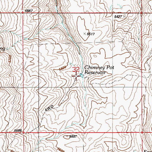 Topographic Map of Chimney Pot Reservoir, ID