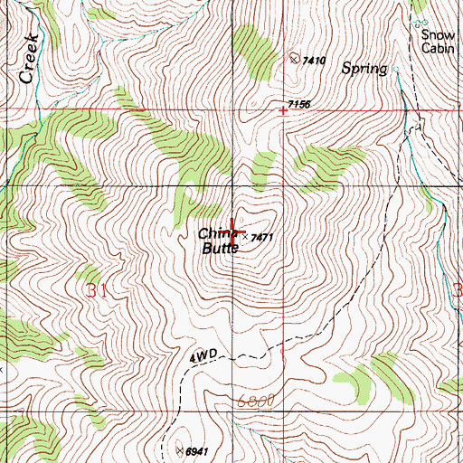 Topographic Map of China Butte, ID