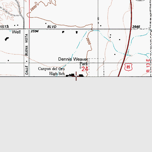 Topographic Map of Canyon Del Oro High School, AZ