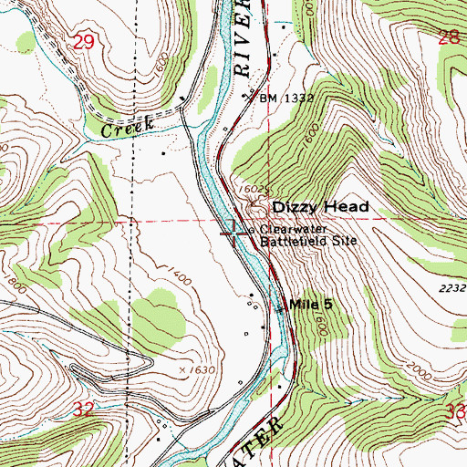 Topographic Map of Clearwater Battlefield Site, ID