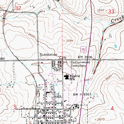 Topographic Map of Cottonwood Cemetery, ID