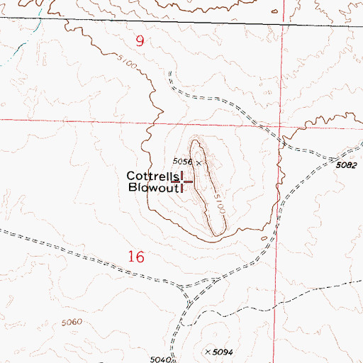 Topographic Map of Cottrells Blowout, ID