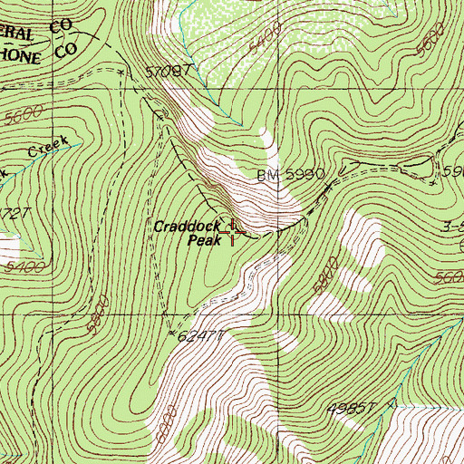 Topographic Map of Craddock Peak, ID