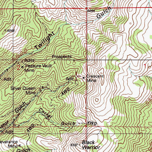 Topographic Map of Crescent Mine, ID