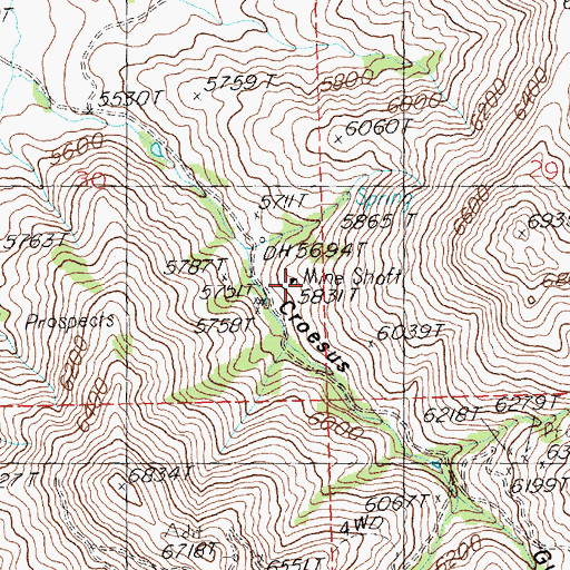 Topographic Map of Croesus Mine, ID