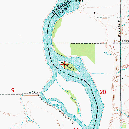 Topographic Map of Crow Island, ID