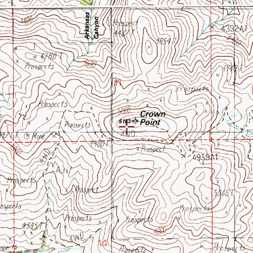 Topographic Map of Crown Point, ID