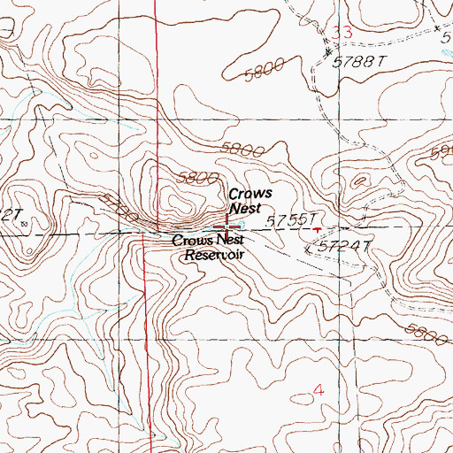 Topographic Map of Crows Nest Reservoir, ID