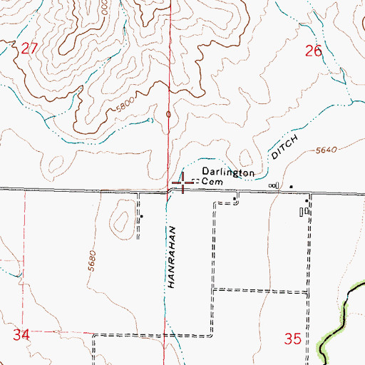 Topographic Map of Darlington Cemetery, ID