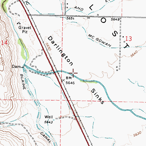 Topographic Map of Darlington Sinks, ID