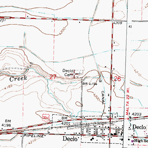 Topographic Map of Declo Cemetery, ID