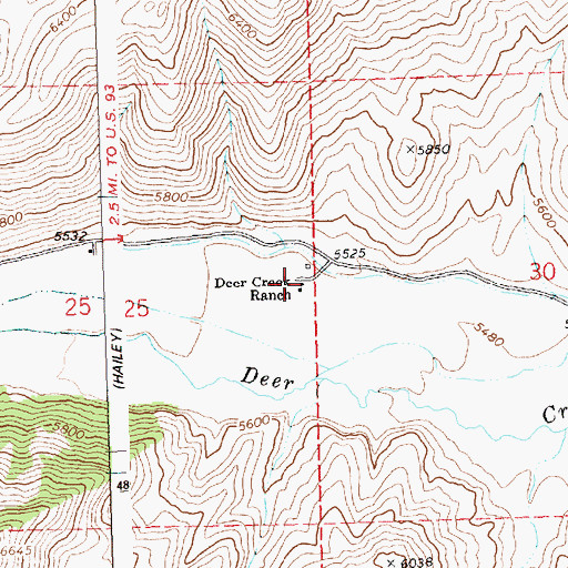 Topographic Map of Deer Creek Ranch, ID