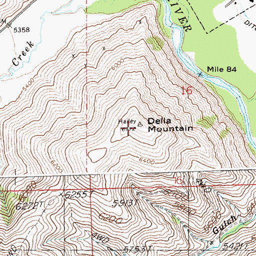 Topographic Map of Della Mountain, ID