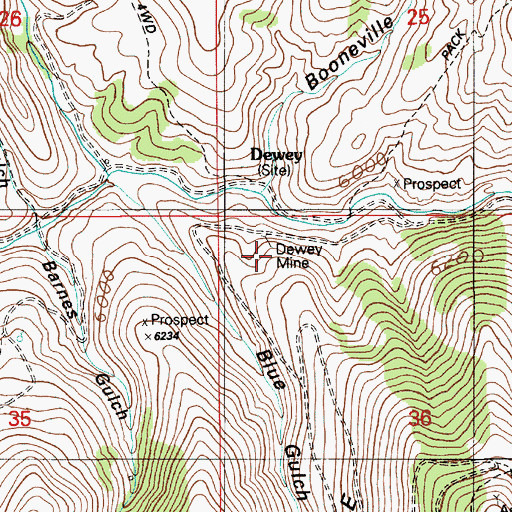 Topographic Map of Dewey Mine, ID