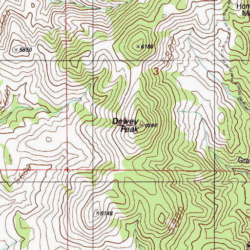 Topographic Map of Dewey Peak, ID