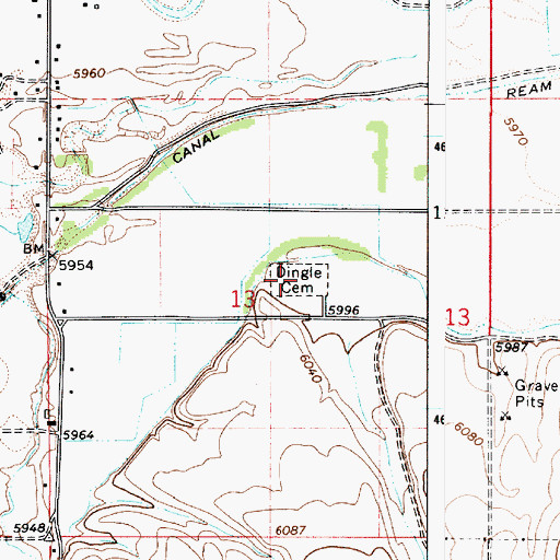Topographic Map of Dingle Cemetery, ID