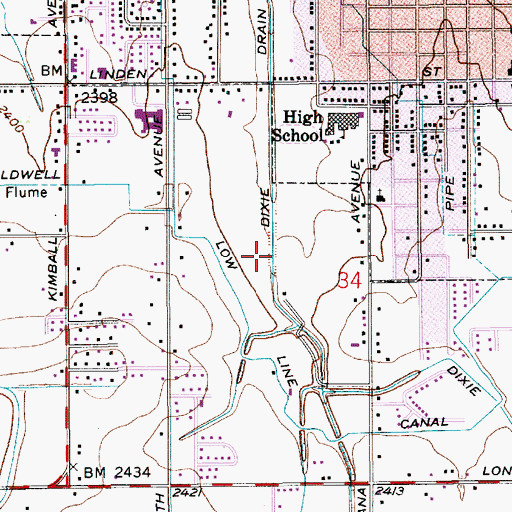 Topographic Map of Dixie Drain, ID