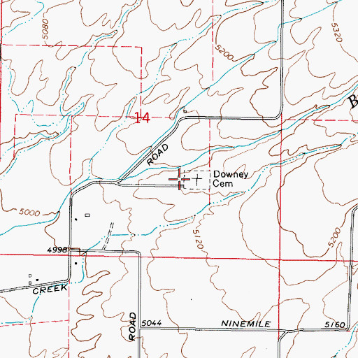 Topographic Map of Downey Cemetery, ID