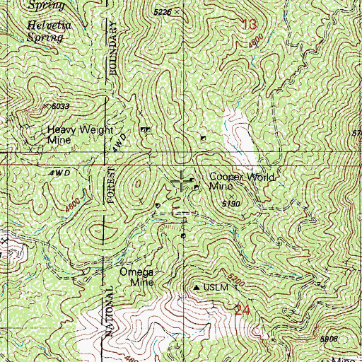 Topographic Map of Cooper World Mine, AZ